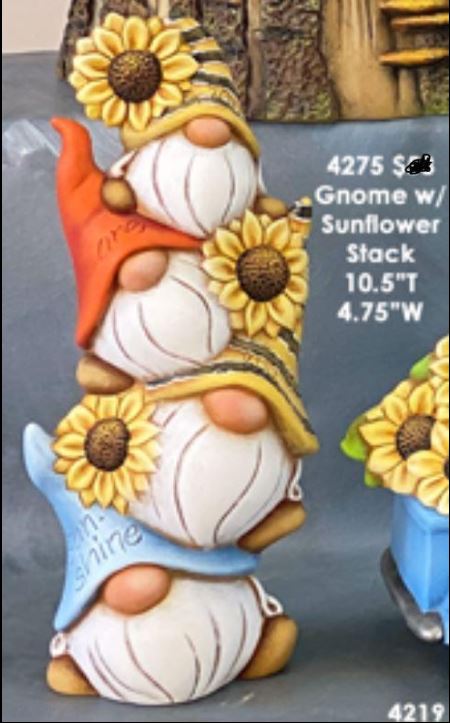 SALE Paint your own Sunflower Gnome Insert for Pickup ceramic pottery  bisque, unpainted ceramic, unpainted pottery, paint your own pottery