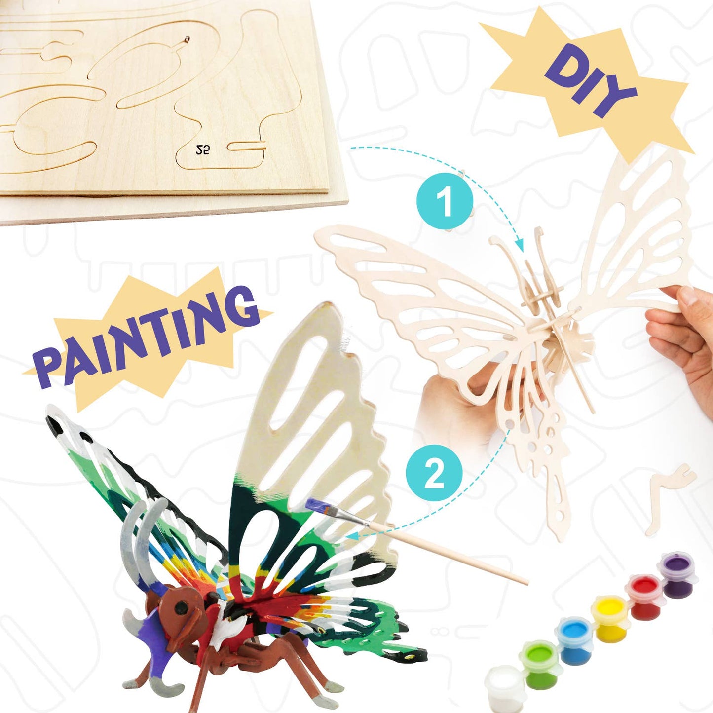 Wooden Paint Kit with Paints & Brushes