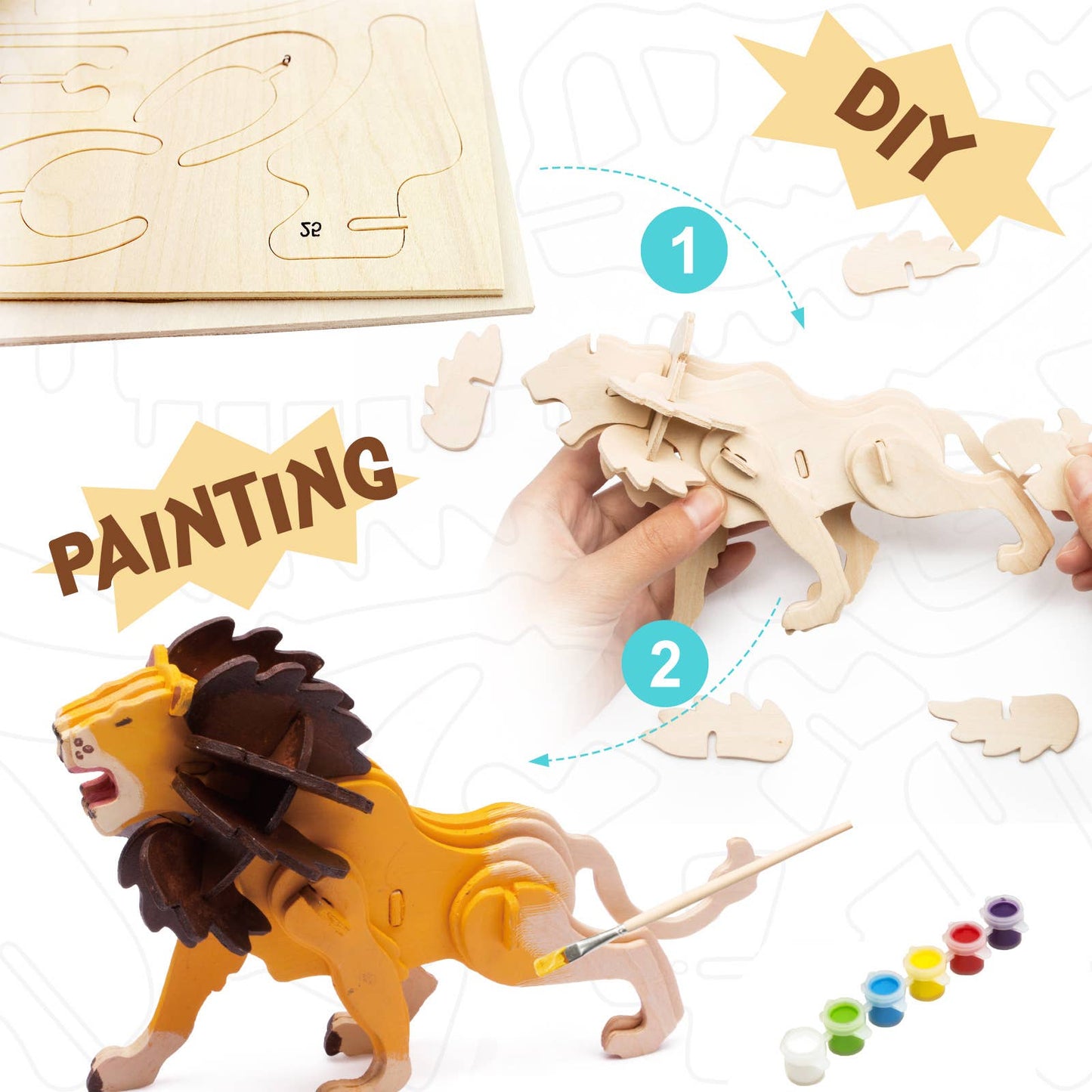 Wooden Paint Kit with Paints & Brushes