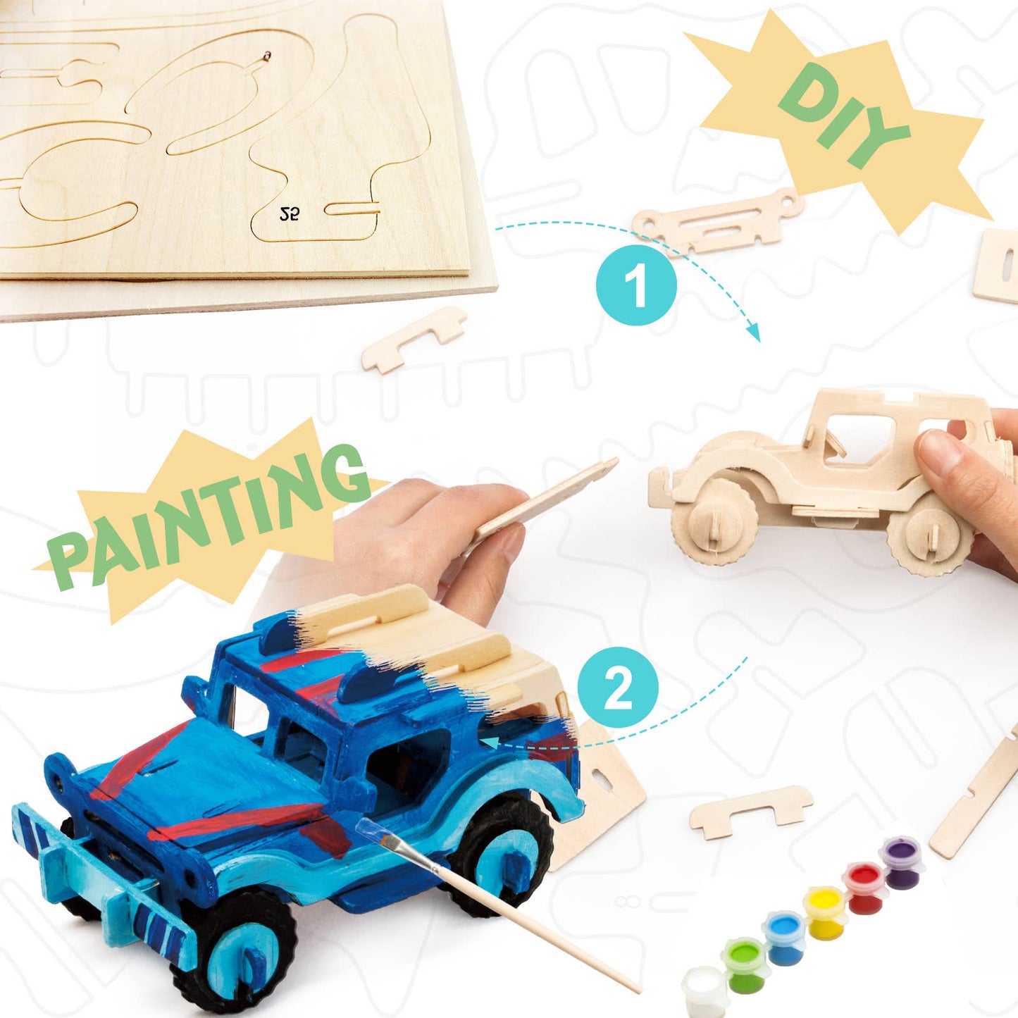 Wooden Paint Kit with Paints & Brushes