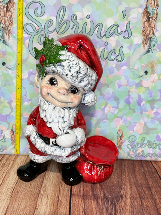 Smiley Santa Holding Bag